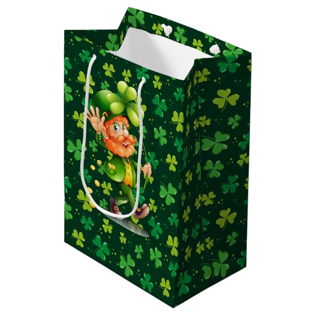 Sacola Para Presentes Média Trevo Verde (Frente inclinada)