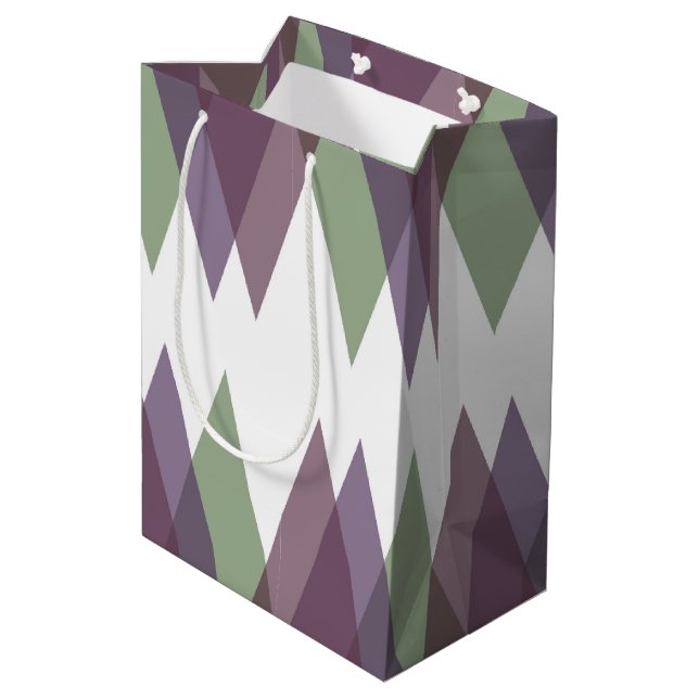 Sacola Para Presentes Média Triângulos Mauve e Verde (Verso inclinado)