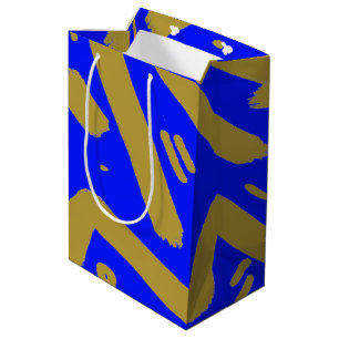 Sacola Para Presentes Média Tribal Dourado e Royal Blue