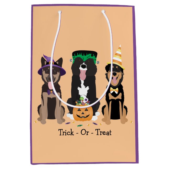 Sacola Para Presentes Média Trick Ou Tratem Cães Em Fatos De Halloween (Frente)
