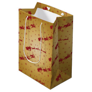 Sacola Para Presentes Média Trilha vermelha de Natal Dourada
