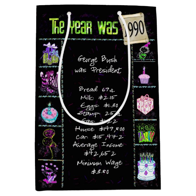 Sacola Para Presentes Média Trivia De Diversão Do Ano De Nascimento De 1990 A  (Frente)