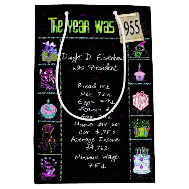 Sacola Para Presentes Média Trivia Divertida De 1955 Em Preto (Frente)