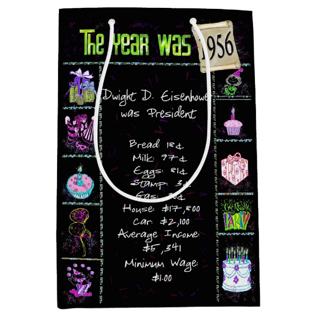 Sacola Para Presentes Média Trivia Divertida De 1956 Em Preto (Frente)