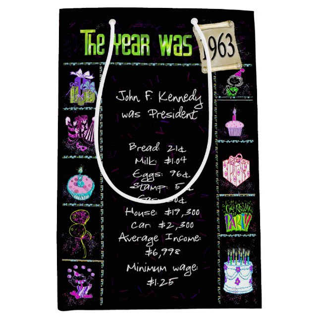 Sacola Para Presentes Média Trivia Divertida De 1963, Ano De Nascimento, A Pre (Frente)