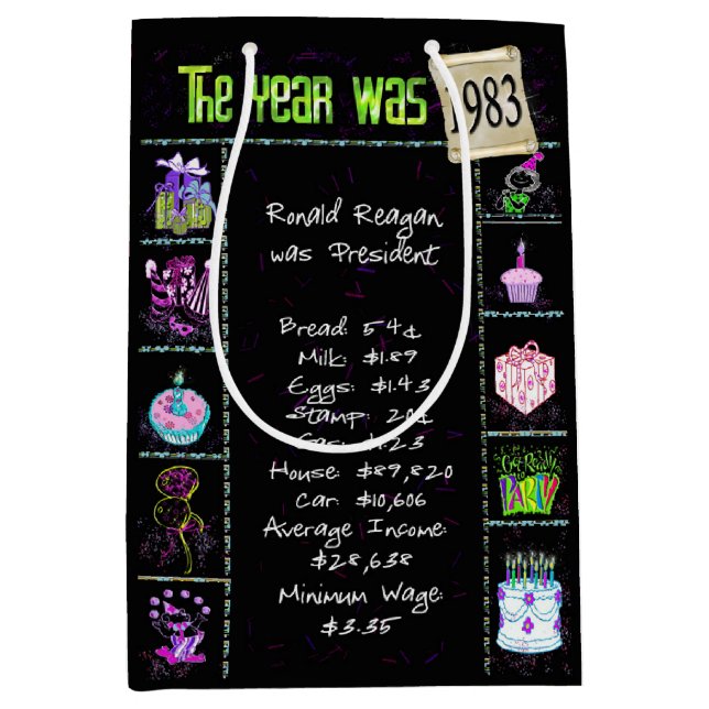 Sacola Para Presentes Média Trivia Divertida De 1983 Em Preto, Ano De Nascimen (Frente)