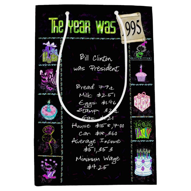 Sacola Para Presentes Média Trivia Divertida De 1995 Em Preto (Frente)