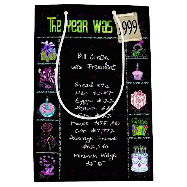 Sacola Para Presentes Média Trivia Divertida De 1999 Em Preto (Frente)