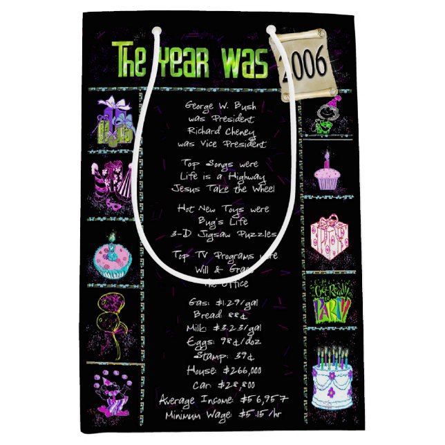 Sacola Para Presentes Média Trivia Divertida Do Ano De Nascimento De 2006 Em P (Frente)