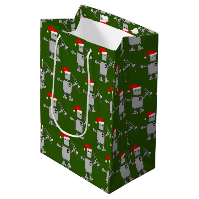 Sacola Para Presentes Média Trombone Santa Hat Robot (Frente inclinada)
