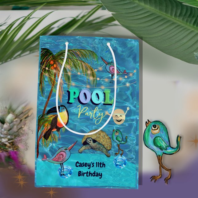 Sacola Para Presentes Média Tropical de Piscina de Verão (Summer Fun Pool Party Tropical Medium Gift Bag)