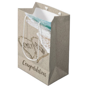 Sacola Para Presentes Média True Love Beach Hearts com Nomes