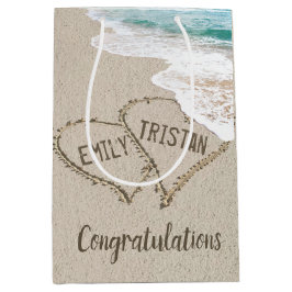 Sacola Para Presentes Média True Love Beach Hearts com Nomes