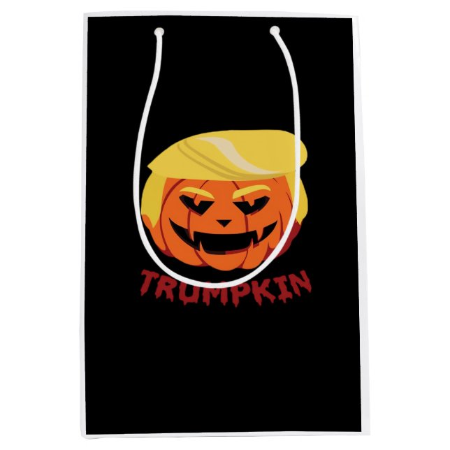 Sacola Para Presentes Média Trumpkin Assustador do Halloween Clássico (Frente)
