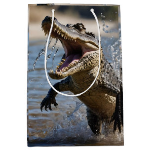 Sacola Para Presentes Média Tubarão Assustador Australiano Pulando Crocodilo
