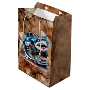 Sacola Para Presentes Média Tubarão Caminhão Monstro Salpico de Lama Aniversár