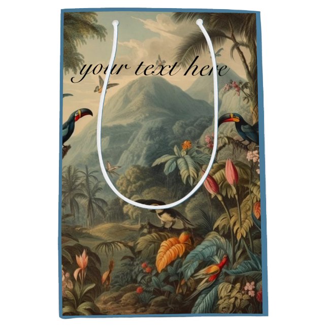 Sacola Para Presentes Média Túcanos botânicos e flores em vinheta, personalizá (Frente)