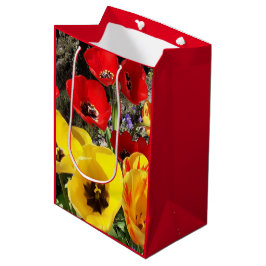 Sacola Para Presentes Média Tulipas Amarelas e Vermelhas