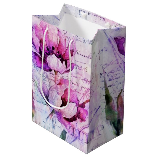 Sacola Para Presentes Média Tulipas aquarela  (Frente inclinada)