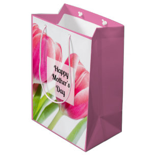 Sacola Para Presentes Média Tulipas cor-de-rosa com Dia de as mães de fotos de