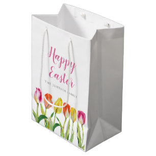 Sacola Para Presentes Média Tulipas De Aquarelas Florais Coloridas Elegantes