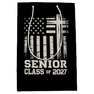 Sacola Para Presentes Média Turma de Formatura de 2027 Bandeira dos EUA Cruz G