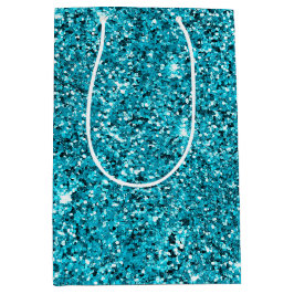 Sacola Para Presentes Média Turquesa Aqua Glitzy Sparkle Glitter