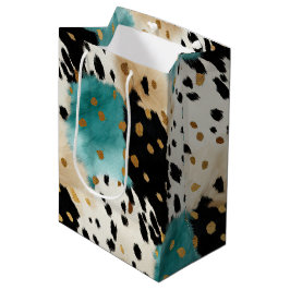 Sacola Para Presentes Média Turquesa Black Cream Dourado Western Cowgirl Cowhi