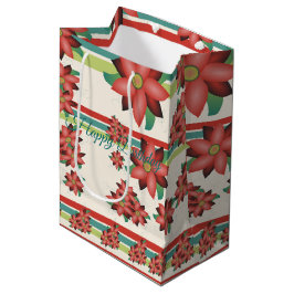 Sacola Para Presentes Média Turquesa Com Vermelho Celestial Flor