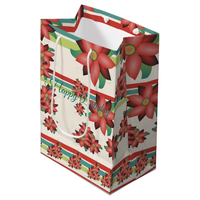 Sacola Para Presentes Média Turquesa Com Vermelho Celestial Flor (Frente inclinada)