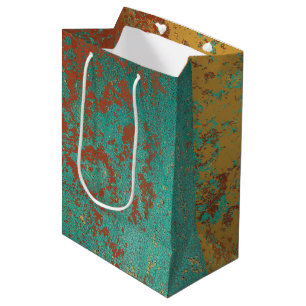 Sacola Para Presentes Média Turquesa de Cobre Textura Marrom Azul Laranja
