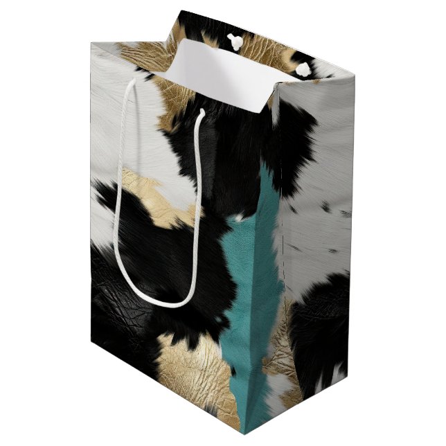 Sacola Para Presentes Média Turquesa Dourada, Espinho Branco Preto (Frente inclinada)