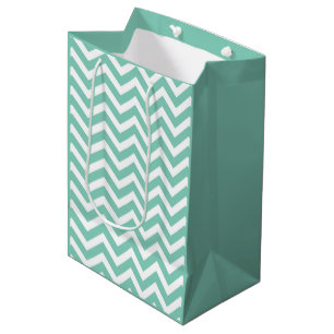 Sacola Para Presentes Média Turquesa Pastel e Branco Chevron Casamento Anivers