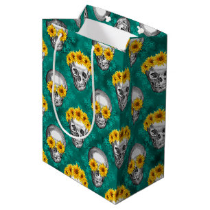 Sacola Para Presentes Média Turquesa Skulls e Sunflower Series Design 10