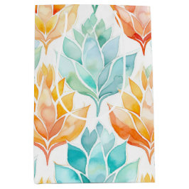 Sacola Para Presentes Média Turquesa Tangerina Floral Abstrato