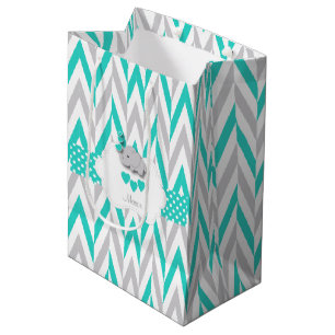 Sacola Para Presentes Média Turquoise Elephant Design - Baby Boy Shower