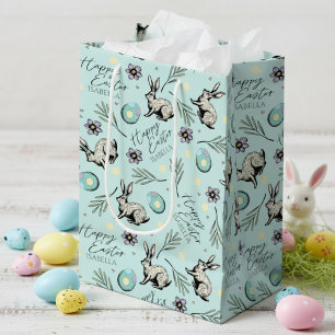 Sacola Para Presentes Média Turquoise Felz pascoa Bunny