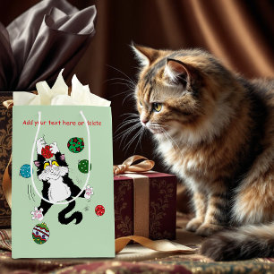 Sacola Para Presentes Média Tuxedo Black White Christmas Cat
