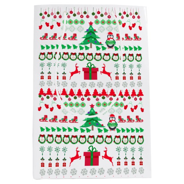 Sacola Para Presentes Média Ugly Sweater knit pattern style (Frente)