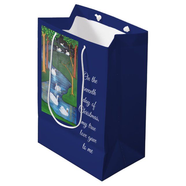 Sacola Para Presentes Média Um Bando de Sete Cisnes a Nadar (Frente inclinada)