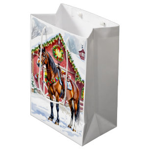 Sacola Para Presentes Média Um Cavalo Castanho Festivo e um Natal para o Barco