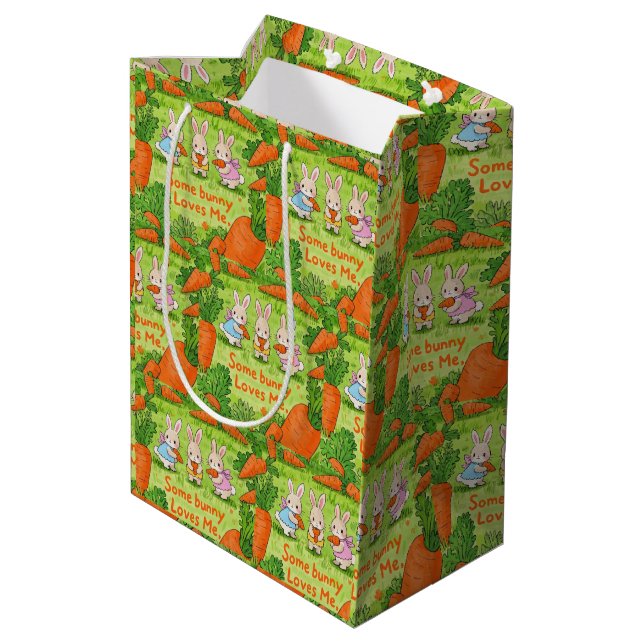 Sacola Para Presentes Média Um coelho da Páscoa me ama (Verso inclinado)