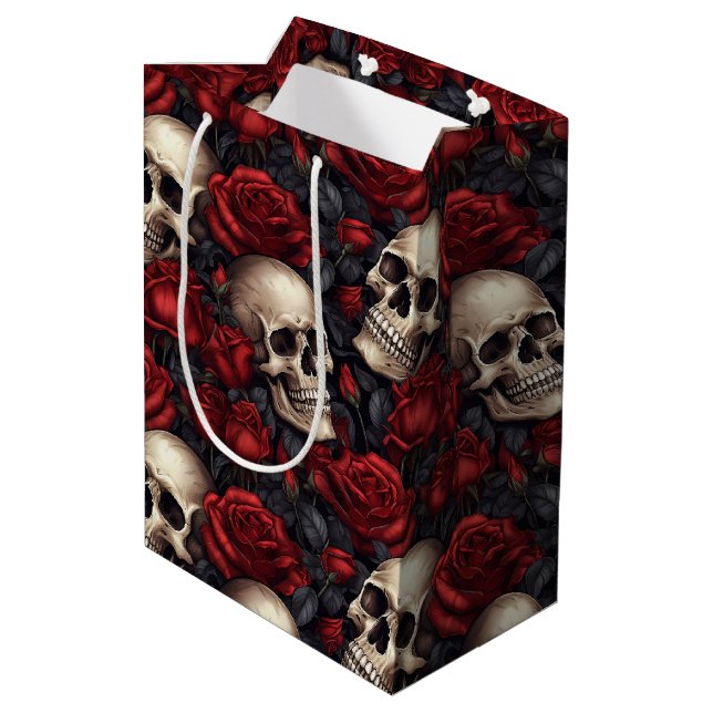 Sacola Para Presentes Média Um design da série A Skull and Roses 10 (Verso inclinado)