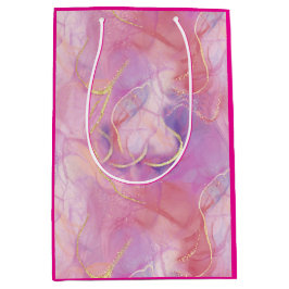 Sacola Para Presentes Média Um fim de mármore rosa e branco com Dourado escova