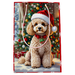 Sacola Para Presentes Média Um Fofinho Poodle Festivo de Natal  