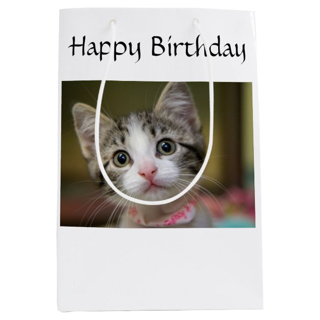 Sacola Para Presentes Média Um gatinho bonito com olhos verdes (Frente)