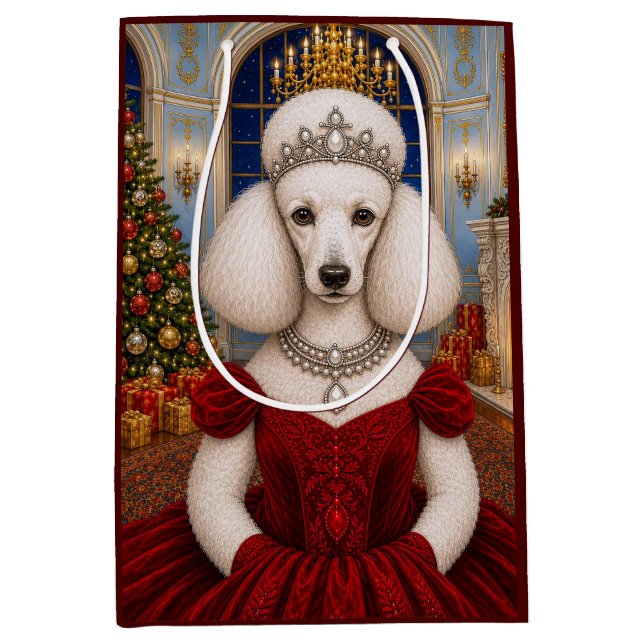 Sacola Para Presentes Média Um Natal de Poodle Feriado   (Frente)