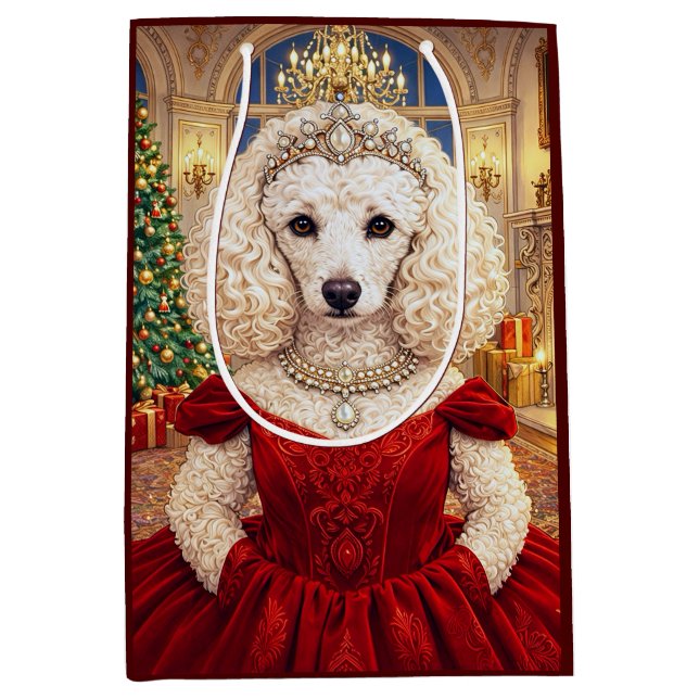 Sacola Para Presentes Média Um Natal de Poodle Feriado   (Frente)