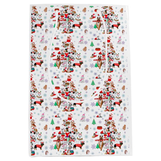 Sacola Para Presentes Média Um Natal muito Feliz para cães (Frente)