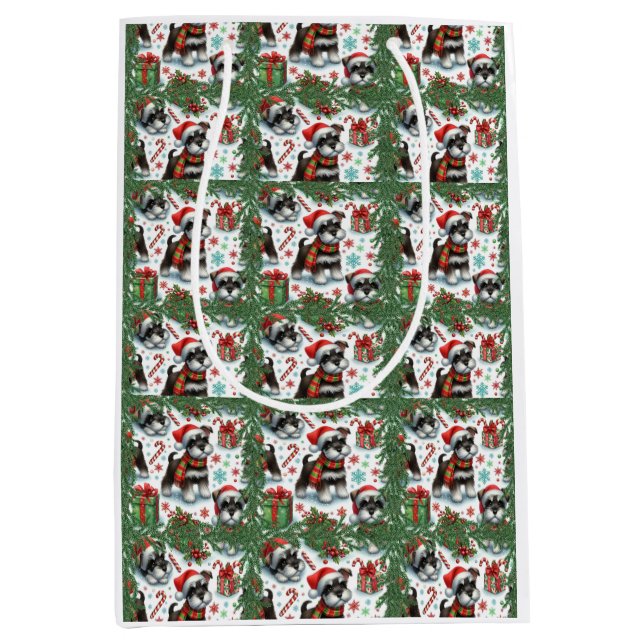 Sacola Para Presentes Média Um Natal Muito Schnauzer (Frente)